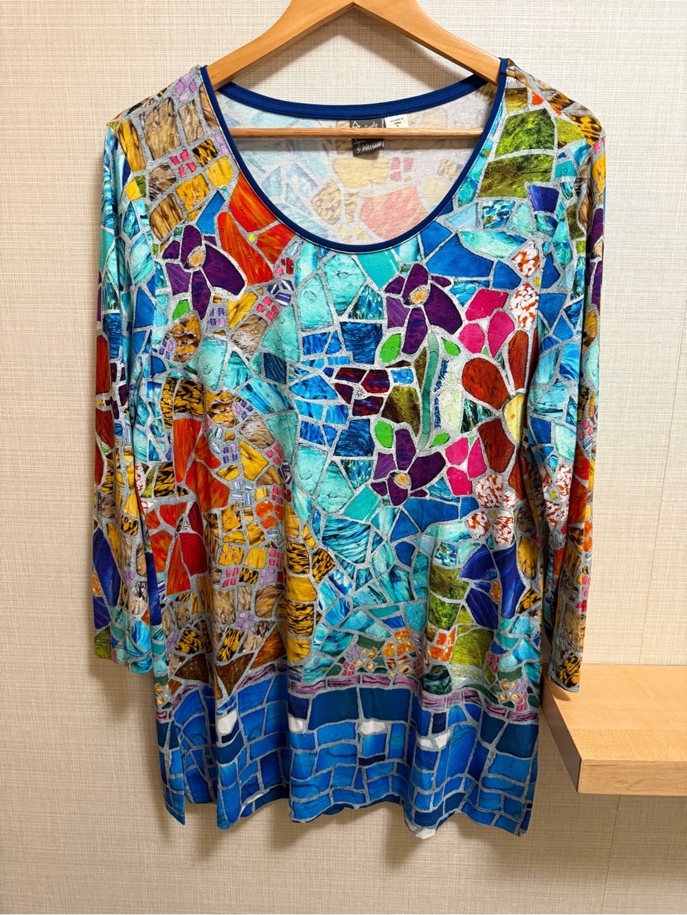Dolcezza Simply Art Mosaic Floral Tunic Top XL Colorful Stained Glass Print